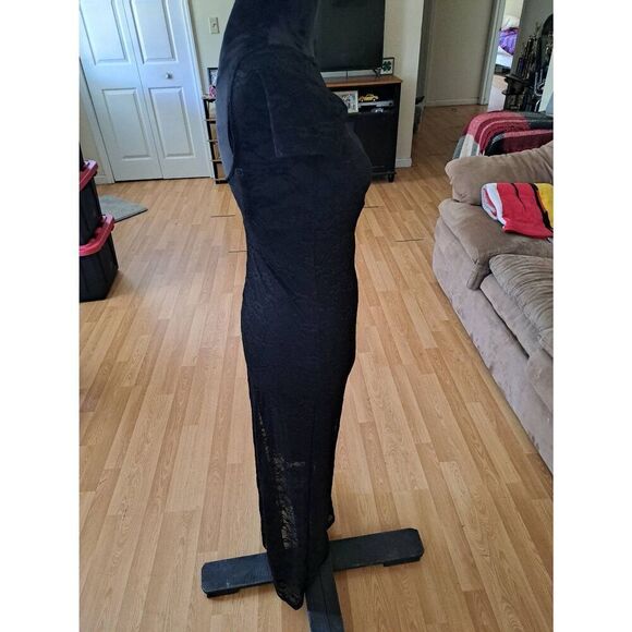 New XXS Wild Fable Black Lace Short Sleeve Round Neck Maxi Dress - Picture 7 of 7